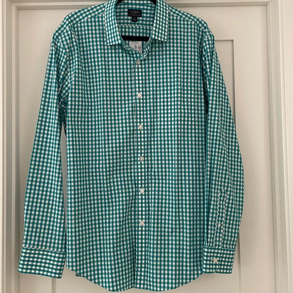 J.Crew Wrinkle-free Stretch Cotton Button-down Shirt in Gingham, NWT, Size XL